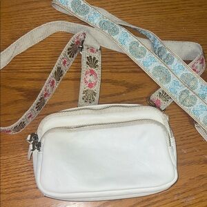 Joy Susan White Crossbody Bag with Embroidered Strap